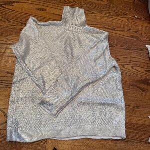 Silver High Neck Mixed Wool Sweater, L, NWOT